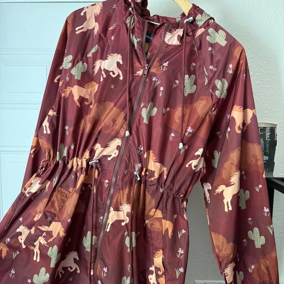 NWT PRINCESS HIGHWAY burgundy red cactus western horse printed windbreaker rain - Picture 5 of 8
